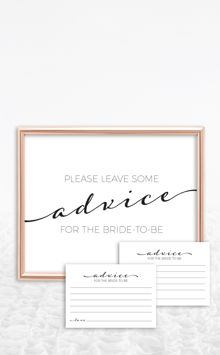 Printable Bridal Shower Advice Cards and Sign - ARRA Creative