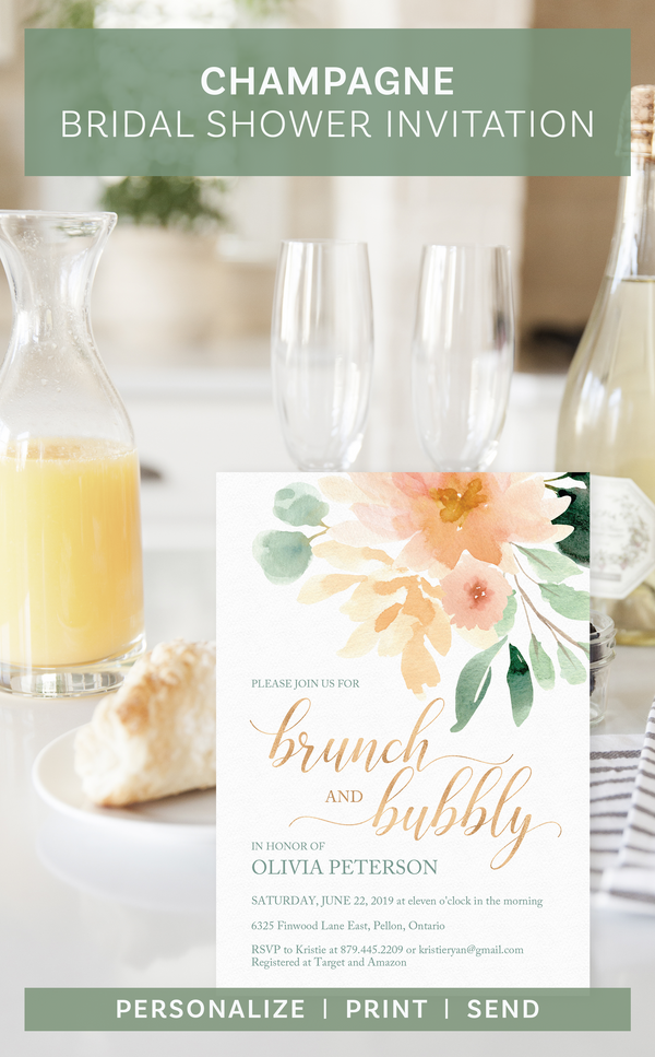 Printable Brunch and Bubbly Invitation for Champagne Bridal Shower