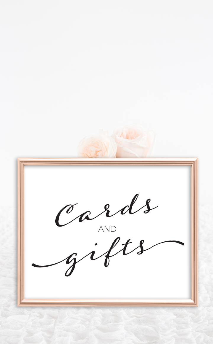 Black and white Cards and Gifts sign on display for Bridal Shower or Wedding