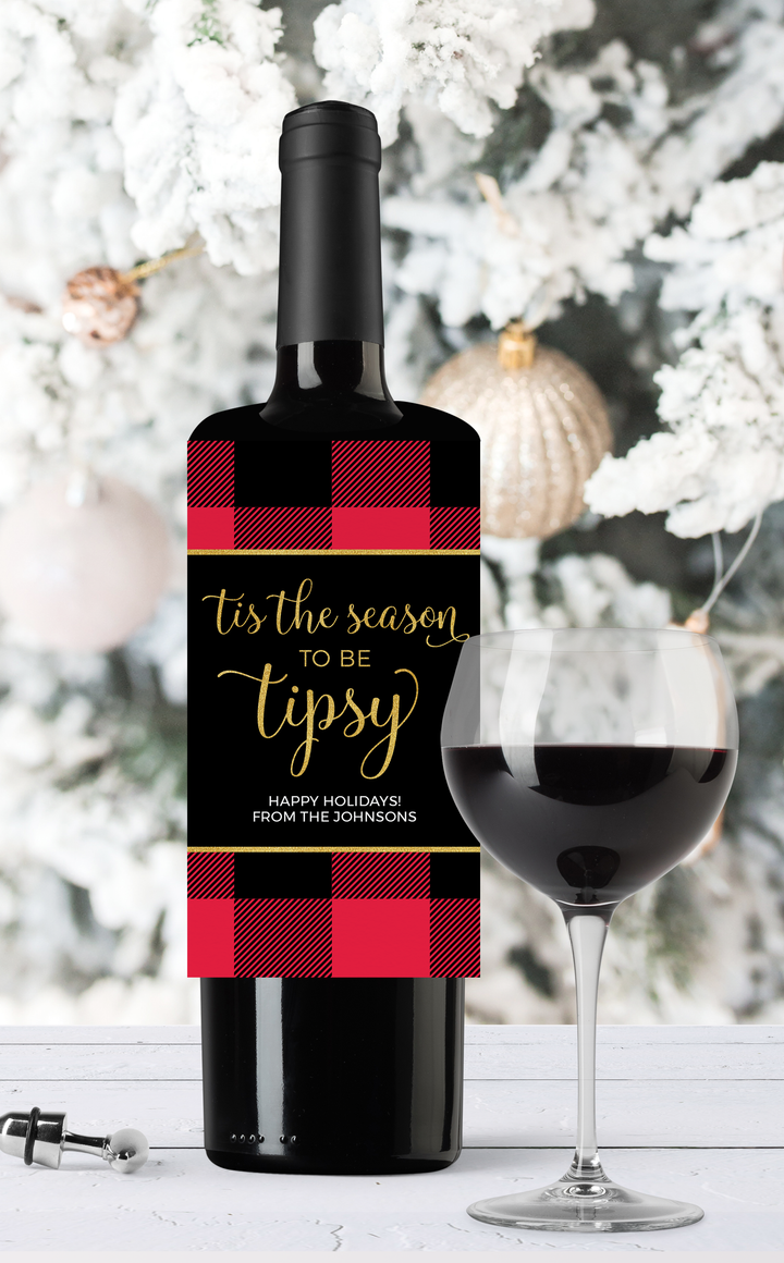 Buffalo Plaid Christmas Wine Bottle Gift Tags | Tis the Season to be Tipsy