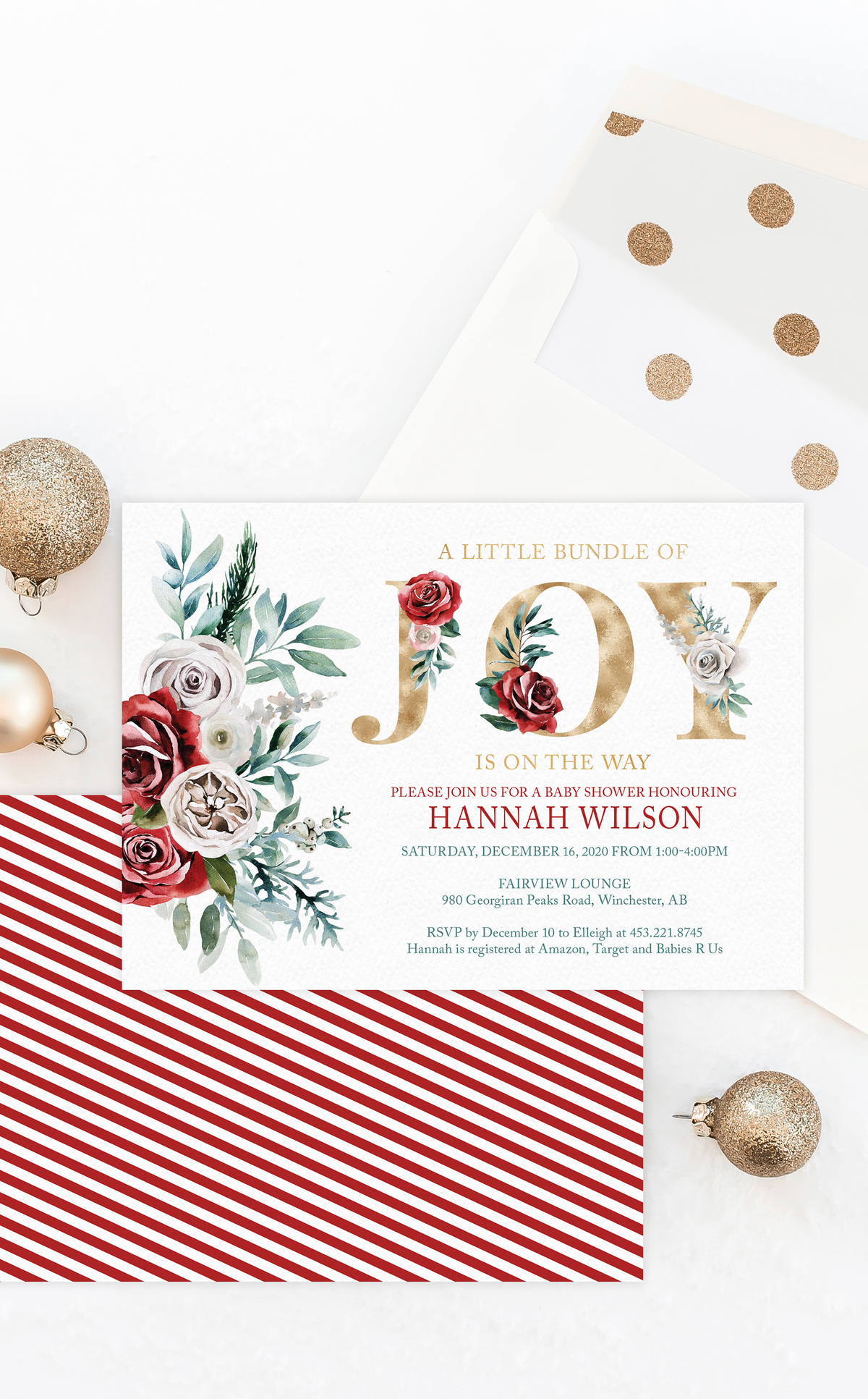 Bundle of Joy Theme Christmas Baby Shower Invitation Template