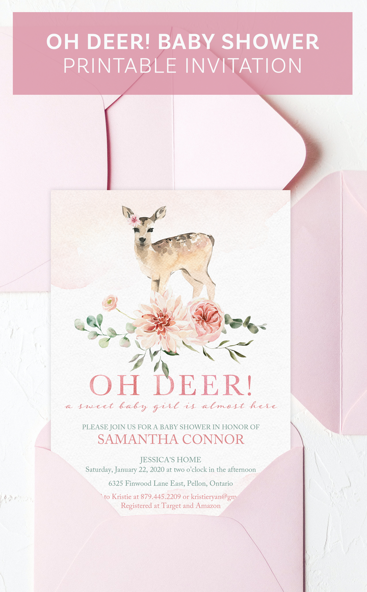 Oh Deer Baby Shower Invitation Printable Template for Girl Baby Shower