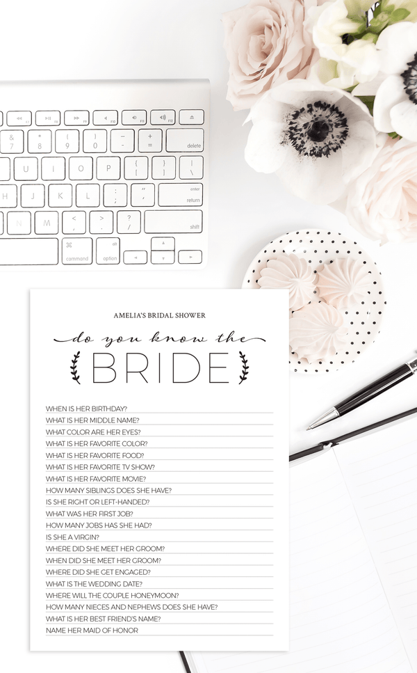 How well do you know the bride bridal shower game card