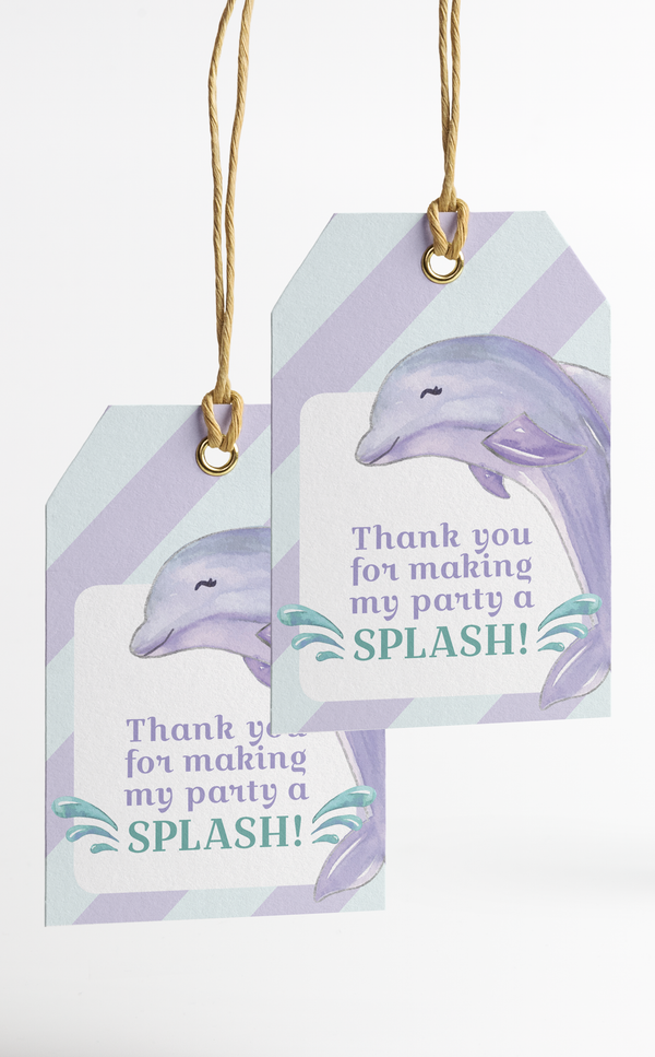 dolphin thank you tags for kids birthday party