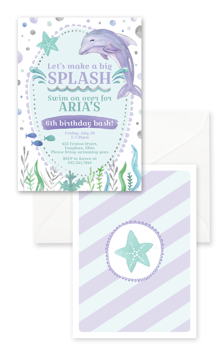 Dolphin birthday party invitation for under the sea kids party