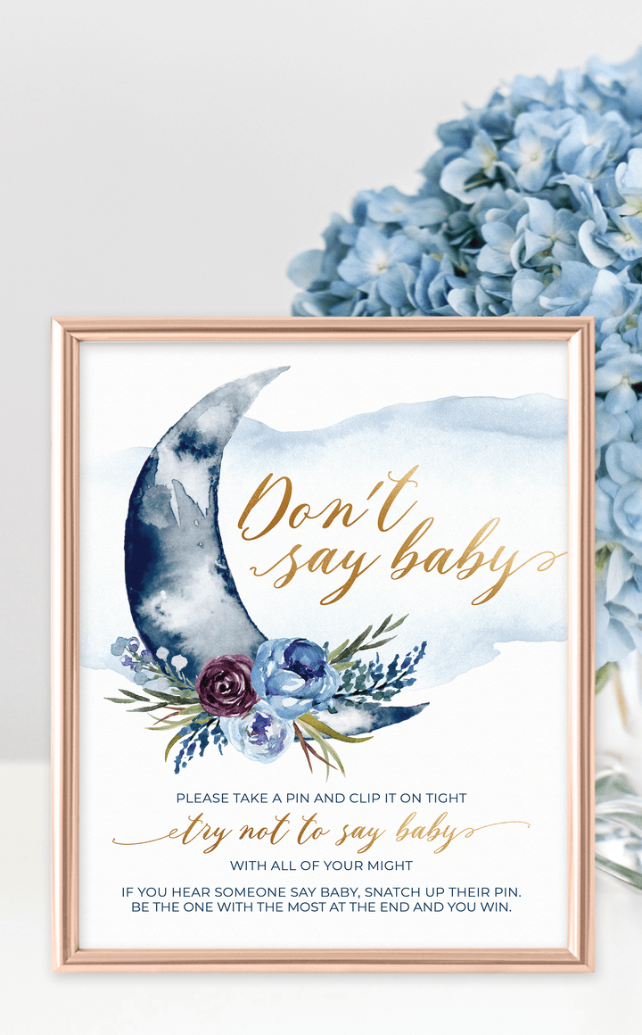 Over the Moon Baby Shower Don't Say Baby Game Sign - ARRA Creative