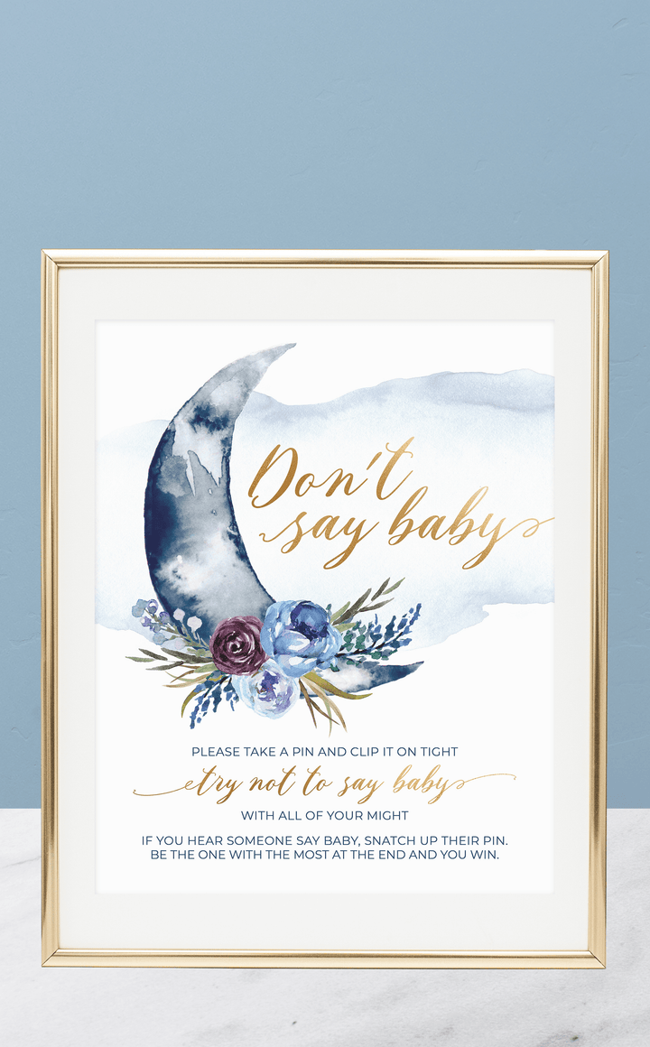 Over the Moon Baby Shower Don't Say Baby Game Sign - ARRA Creative