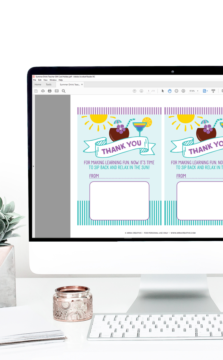 Summer Drinks Teacher Thank You Gift Card Holder and Gift Tags - ARRA Creative