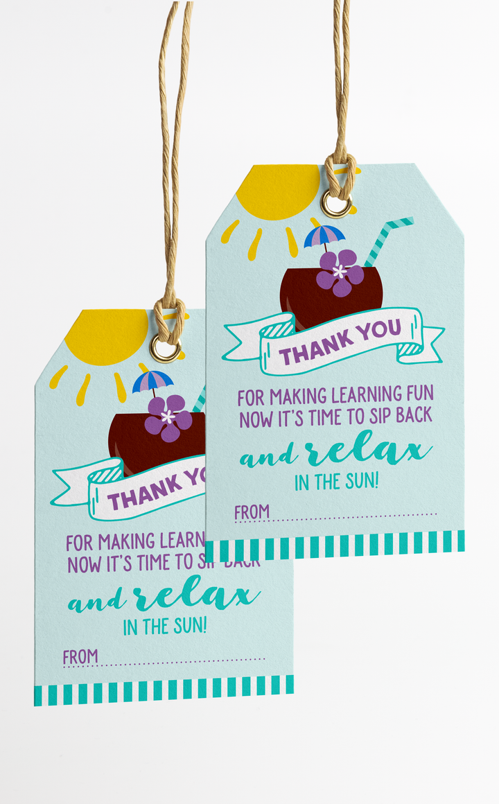 Teacher Appreciation Gift for End of Year Summer Drinks | Gift Card Holder and Gift Tags