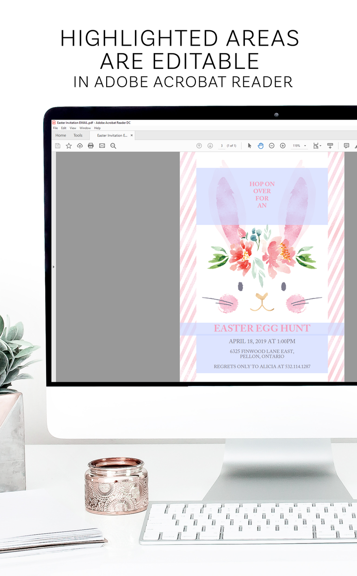 Pink bunny Easter egg hunt invitation template for kids Easter party