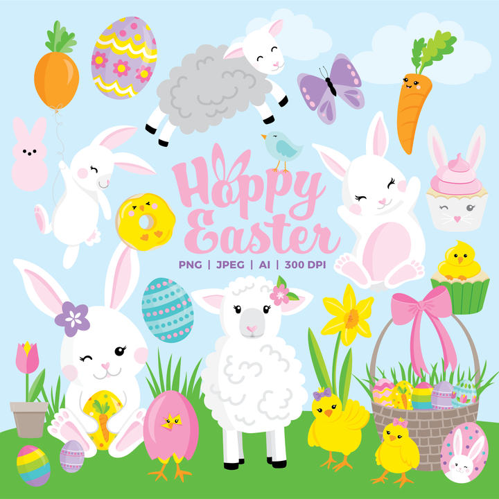 Easter Clip Art Bundle of 80 Easter Graphics as PNG, JPEG and AI files