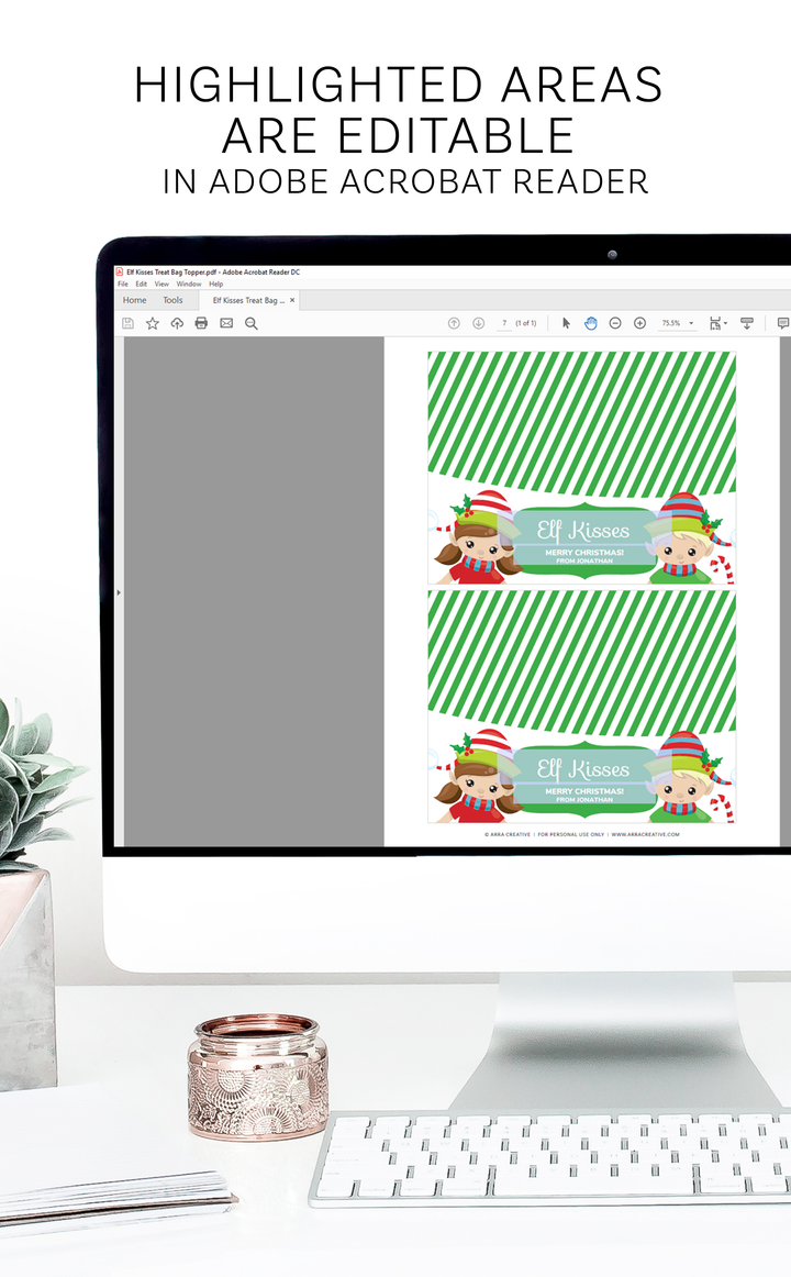Elf Kisses Printable Christmas Treat Bag Topper for Kids you can Personalize