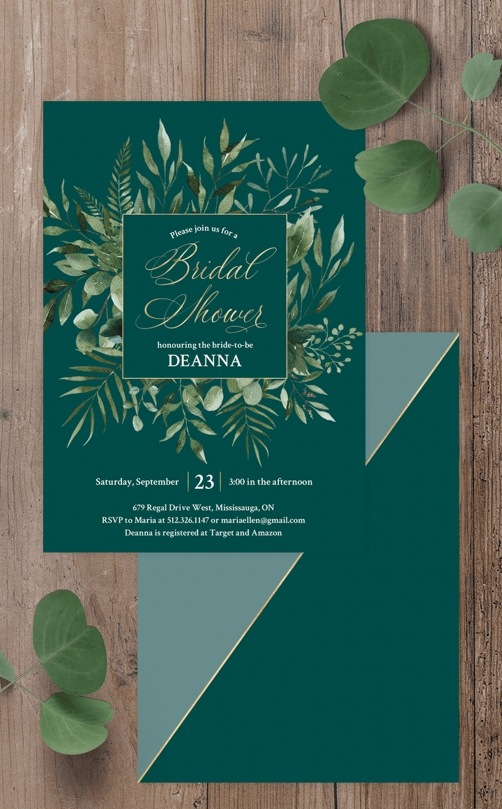 Emerald Green Bridal Shower Invitation - ARRA Creative