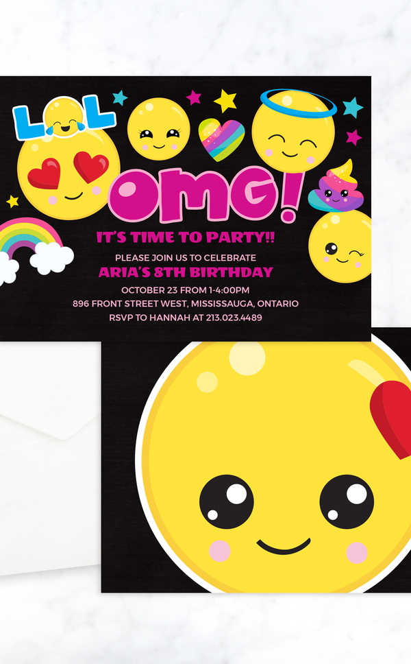 Emoji birthday party invitation for girl birthday party