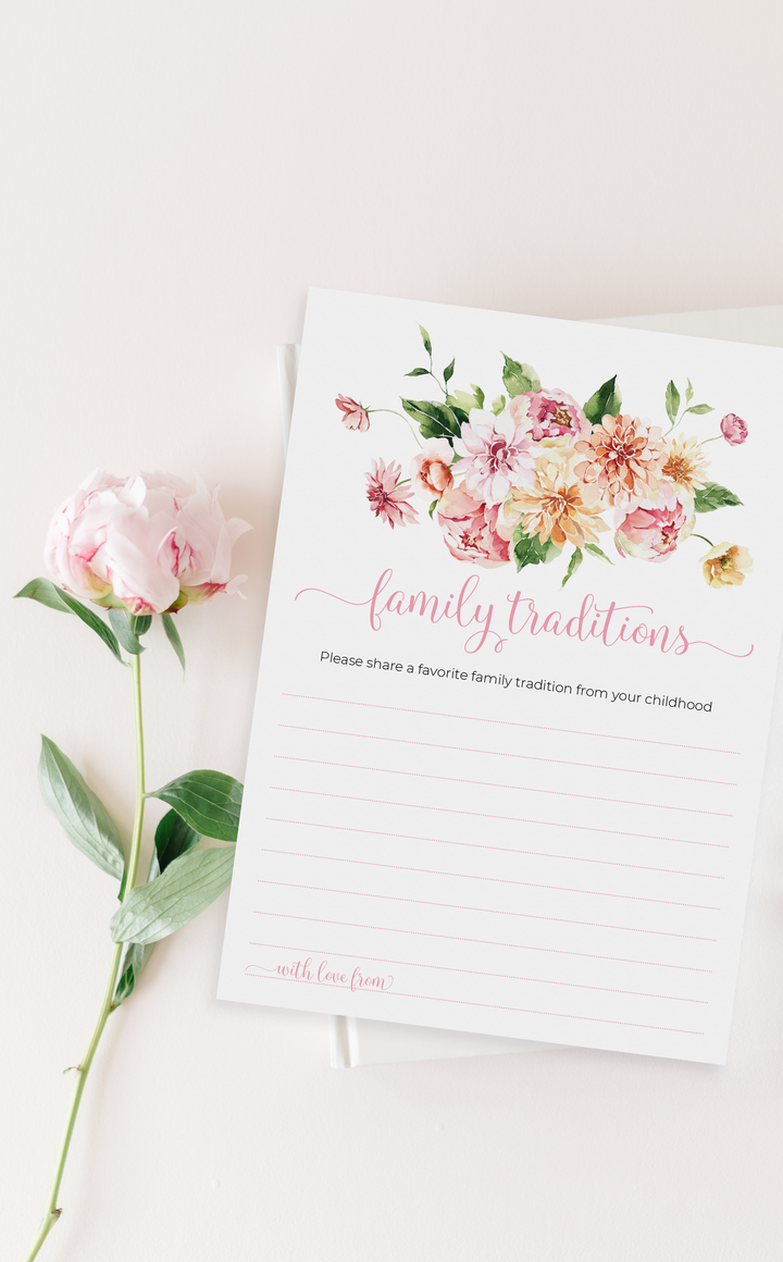Pink Floral Baby Shower Family Traditions Cards - ARRA Creative