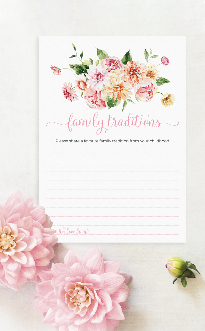 Pink Floral Baby Shower Family Traditions Cards - ARRA Creative