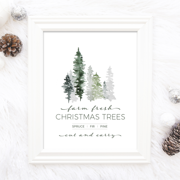 Farm Fresh Christmas Trees Sign in Frame | Printable Holiday Home Decor