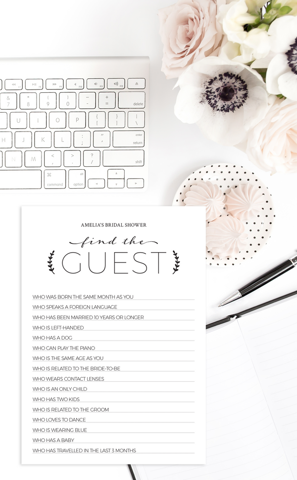 Find the Guest bridal shower game in black and white