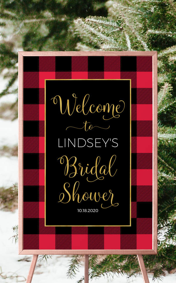 Flannel and Fizz Buffalo Plaid Bridal Shower Welcome Sign you can Print and Personalize