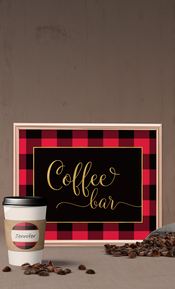 Buffalo Plaid Printable Coffee Bar Sign and Labels for Flannel Party