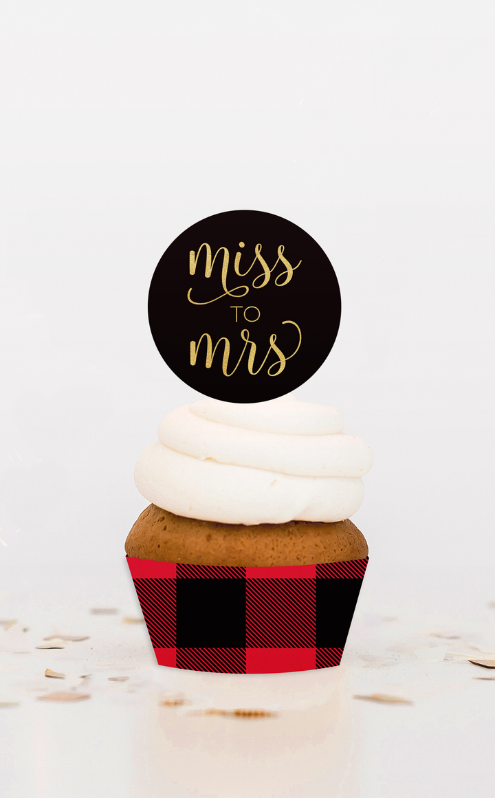 Buffalo Plaid Flannel and Fizz bridal shower cupcake toppers and wrappers