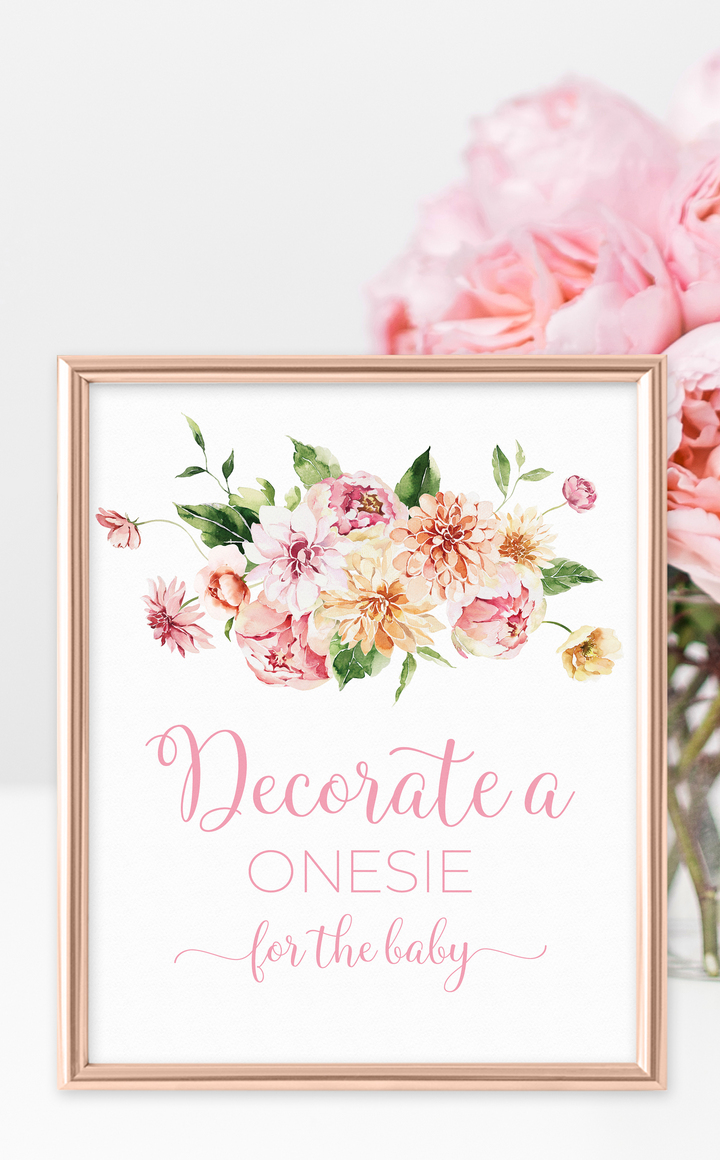 Pink Floral Decorate a Onesie Baby Shower Sign - ARRA Creative