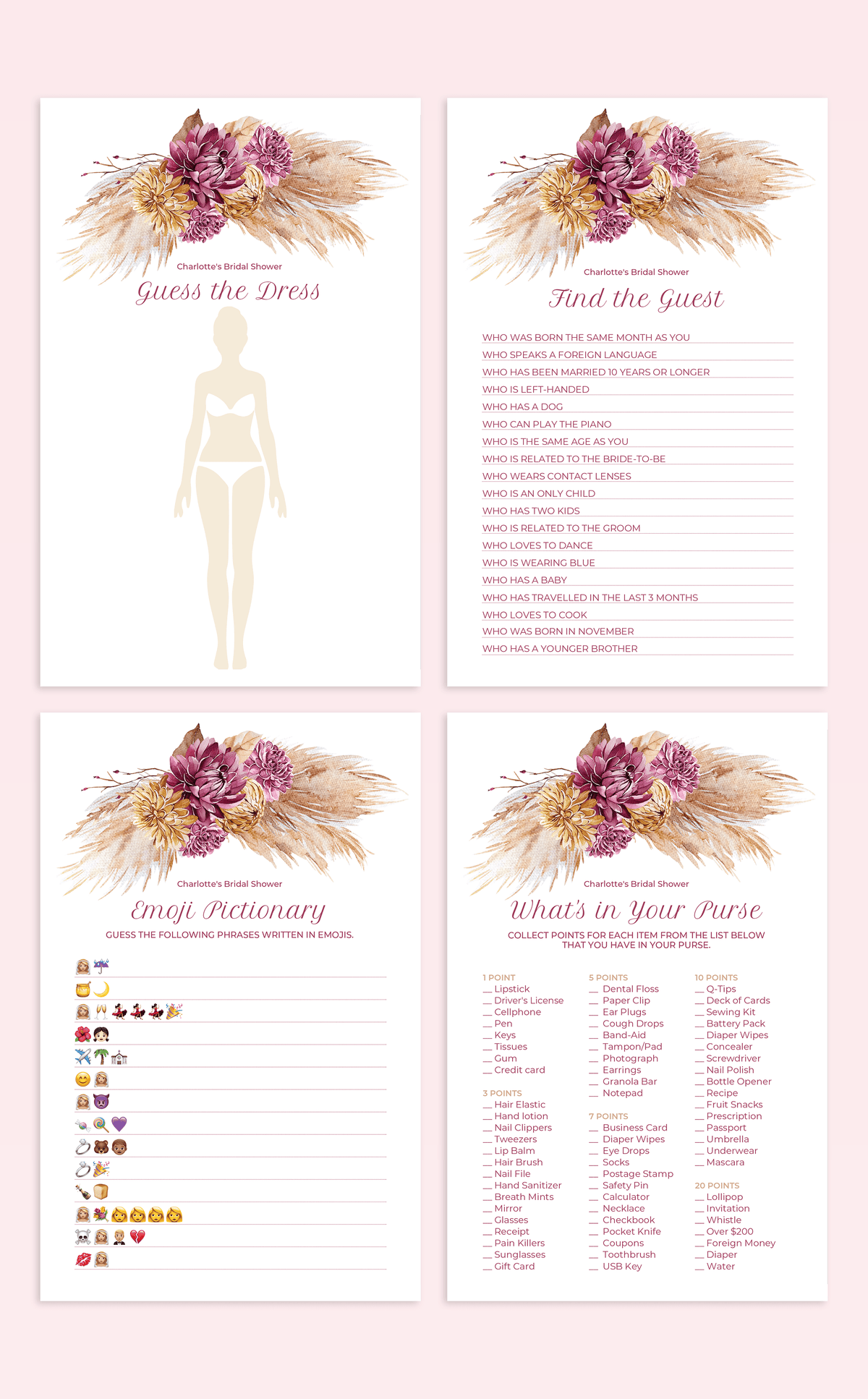 Printable Boho Chic Bridal Shower Games Bundle  ARRA Creative
