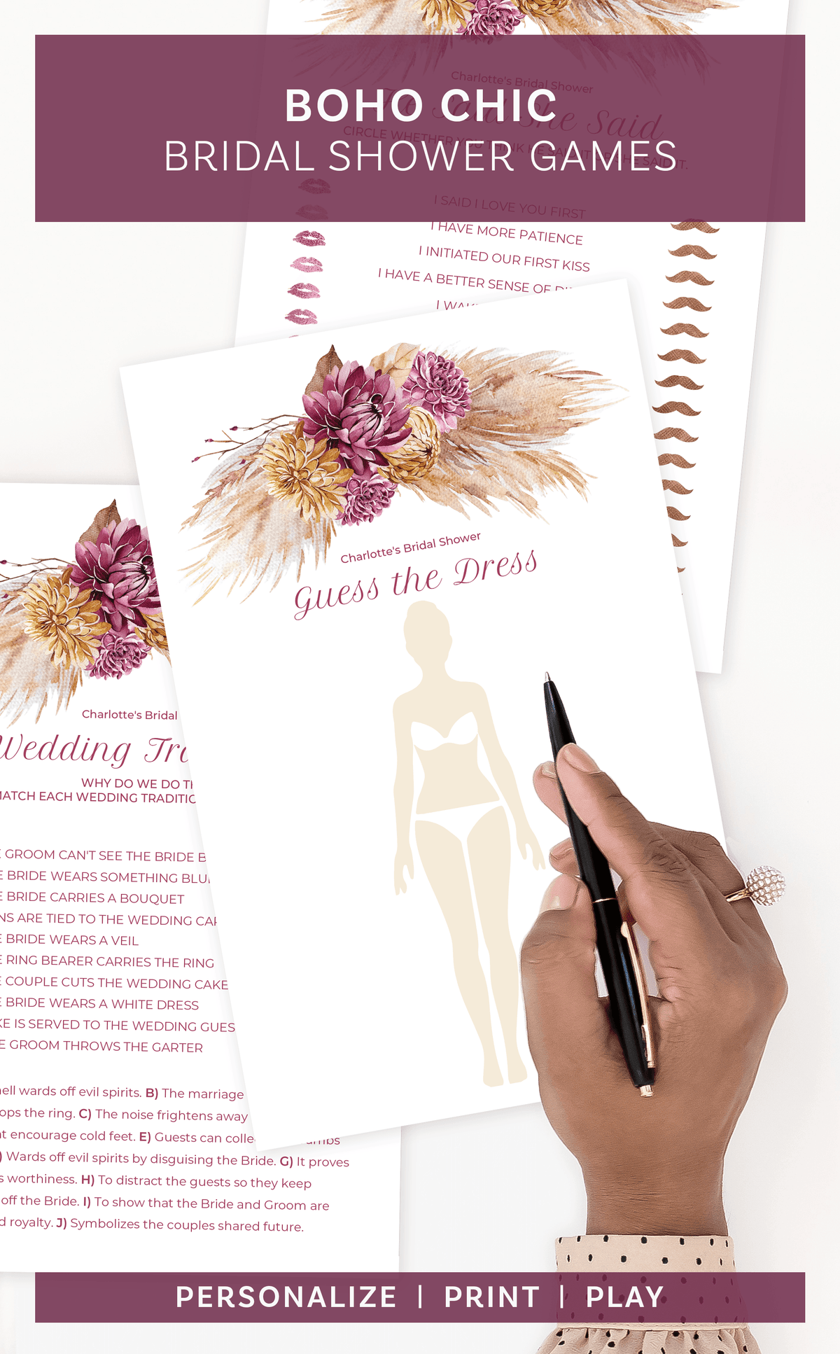 Printable Boho Chic Bridal Shower Games Bundle – ARRA Creative