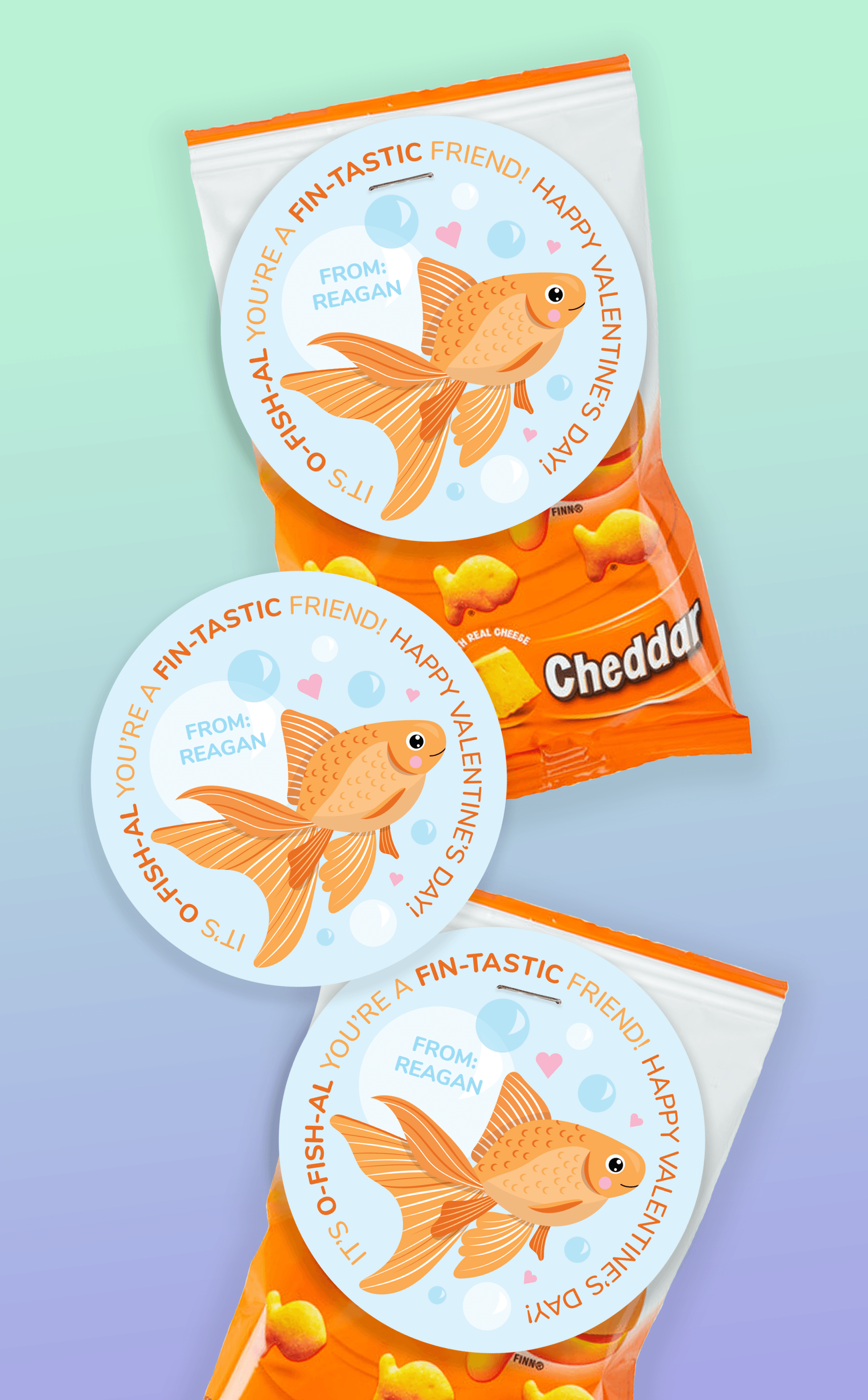 Printable Goldfish Crackers Classroom Valentine Cards for Kids