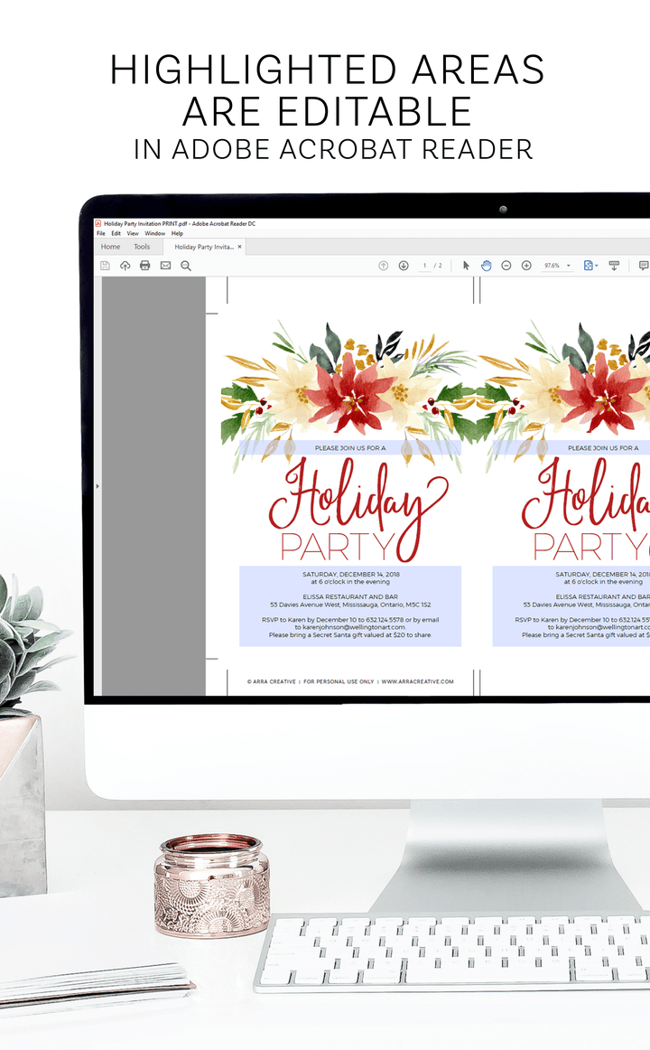 Festive Holiday Party Invitation Printable File you can Personalize