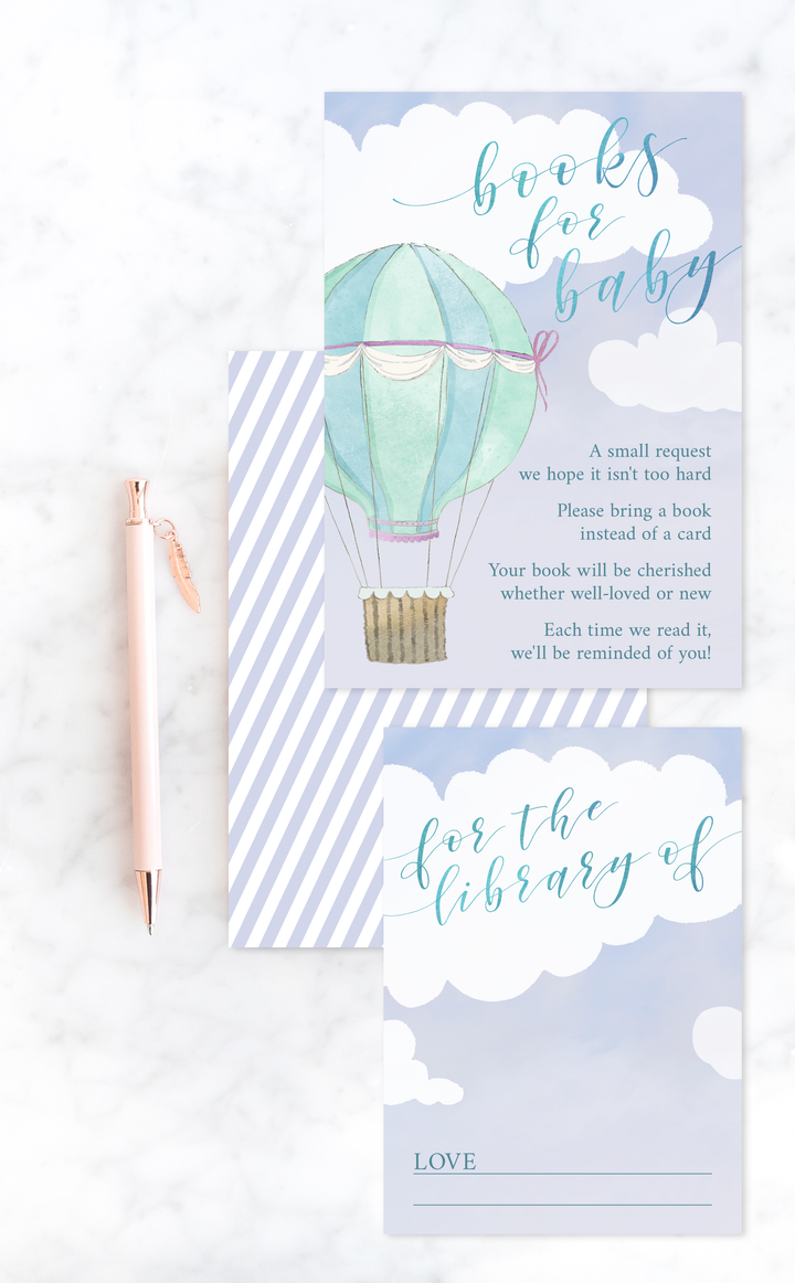 Hot air balloon book request cards for Baby Shower