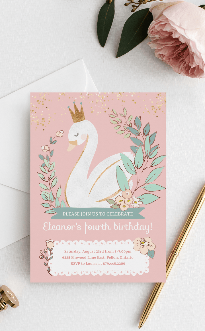 Swan Birthday Party Invitation - ARRA Creative