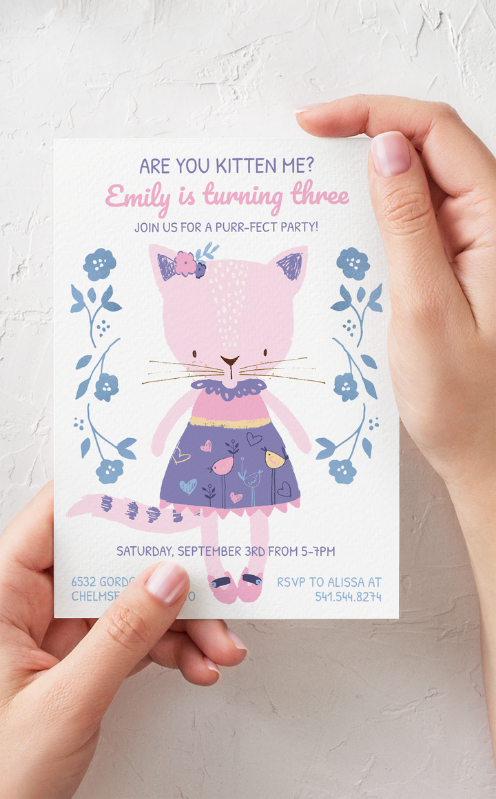 Pink Kitten Birthday Party Invitation - ARRA Creative