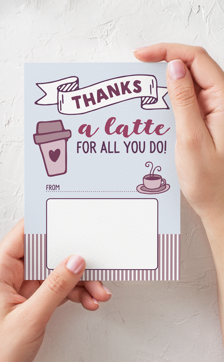 Thanks a Latte Teacher Thank You Gift Card Holder and Gift Tags - ARRA Creative