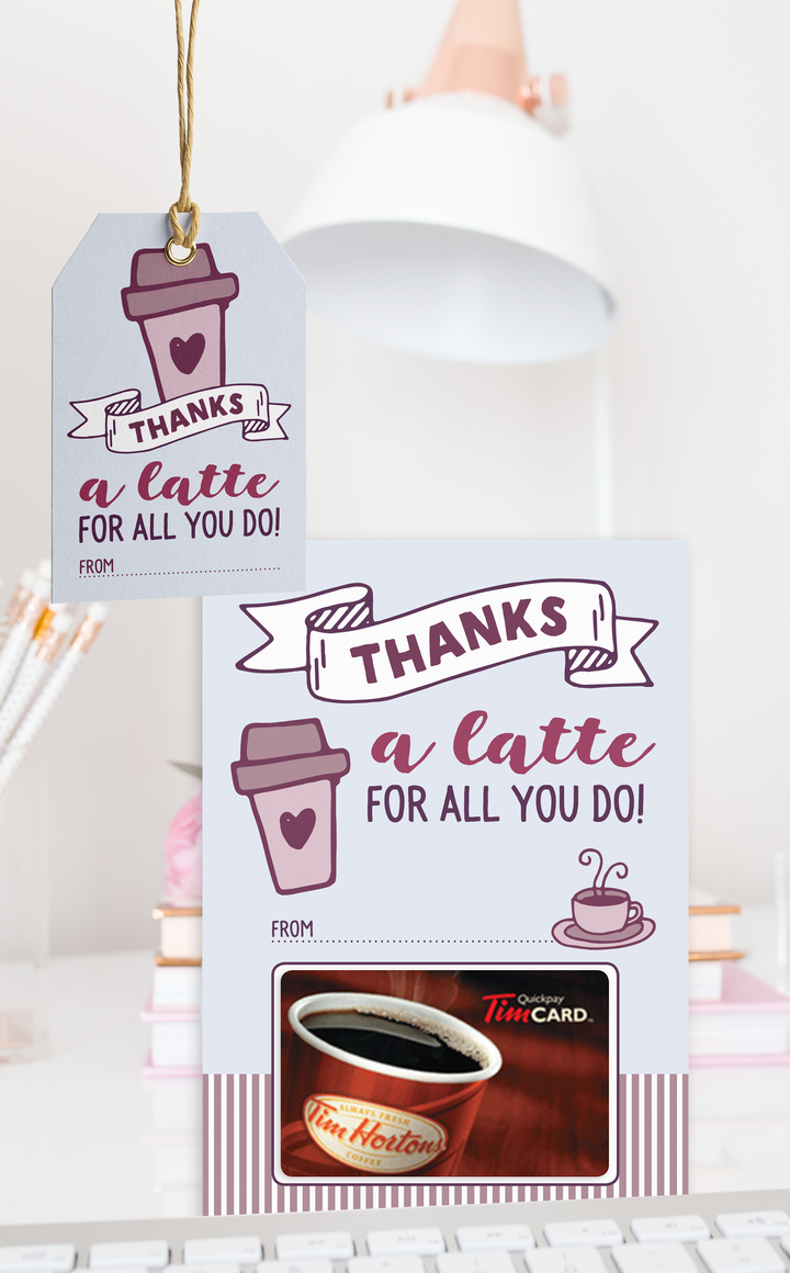 Thanks a Latte Teacher Thank You Gift Card Holder and Gift Tags - ARRA Creative