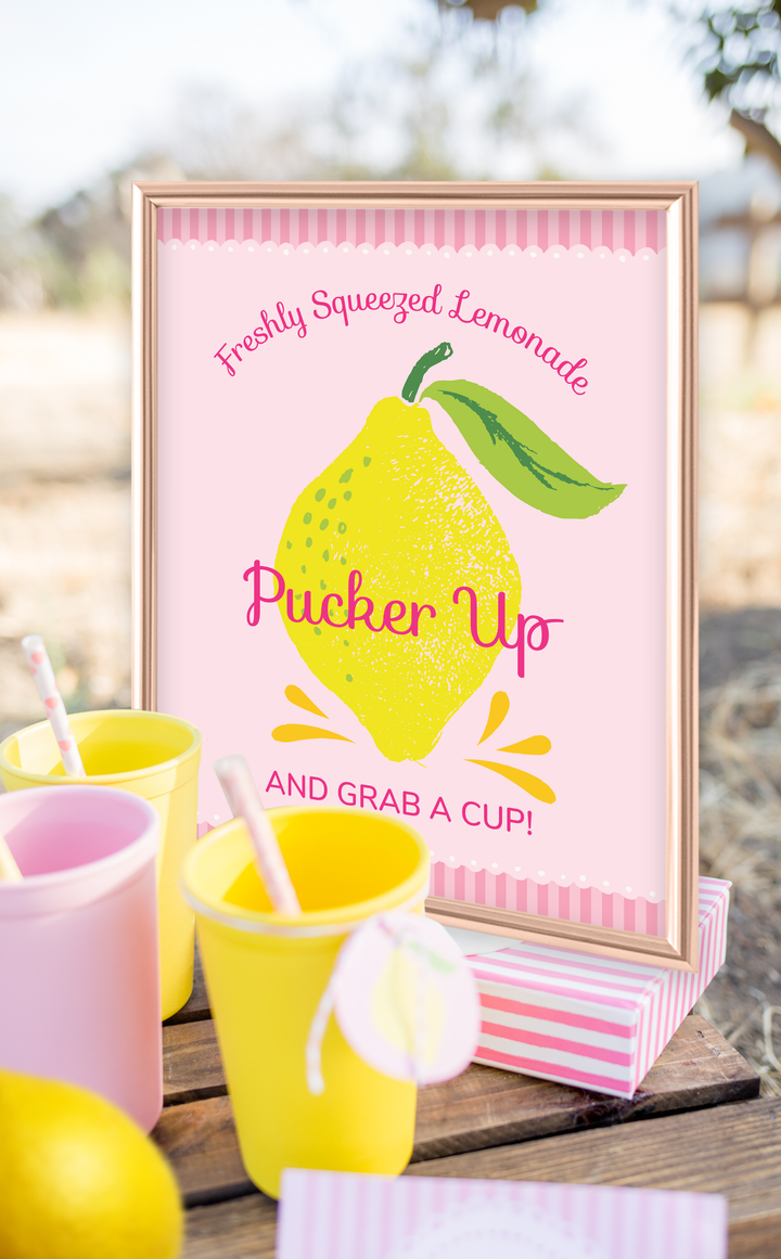 Freshly Squeezed Lemonade Sign for Lemon Birthday Party - Pucker Up and Grab a Cup!
