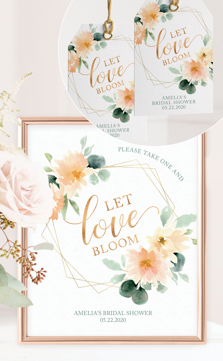 Printable Let Love Bloom favor tags and display sign