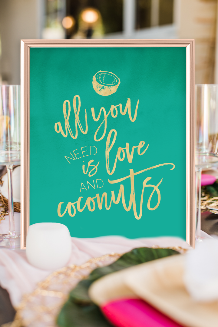 Tropical Love and Coconuts Bridal Shower Sign - ARRA Creative