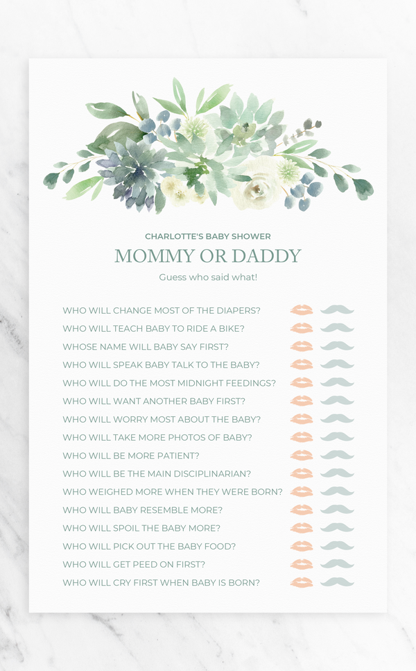 Succulent Mommy or Daddy Baby Shower Game - ARRA Creative