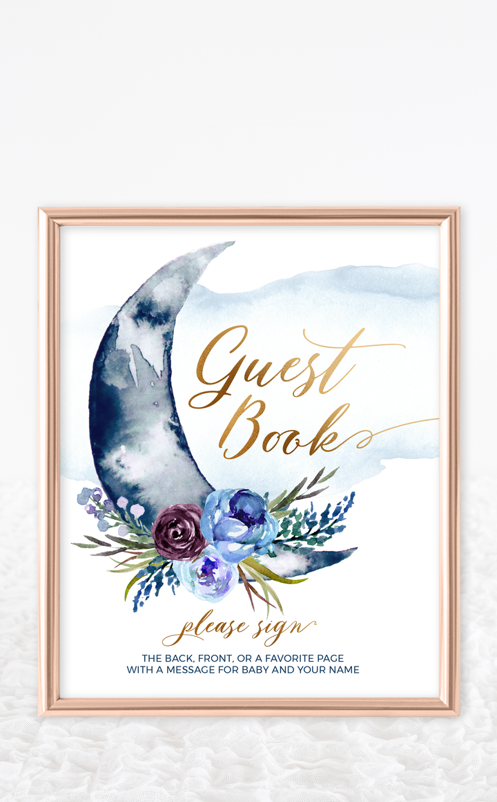 Over the Moon Baby Shower Guest Book Sign - ARRA Creative