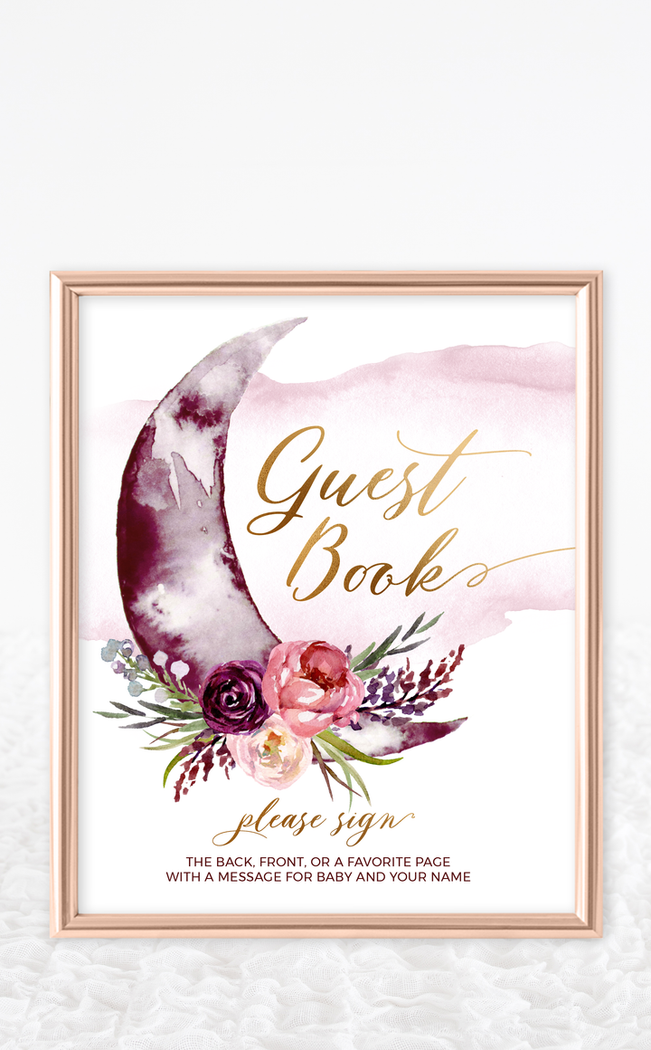 Over the Moon Baby Shower Guest Book Sign - ARRA Creative