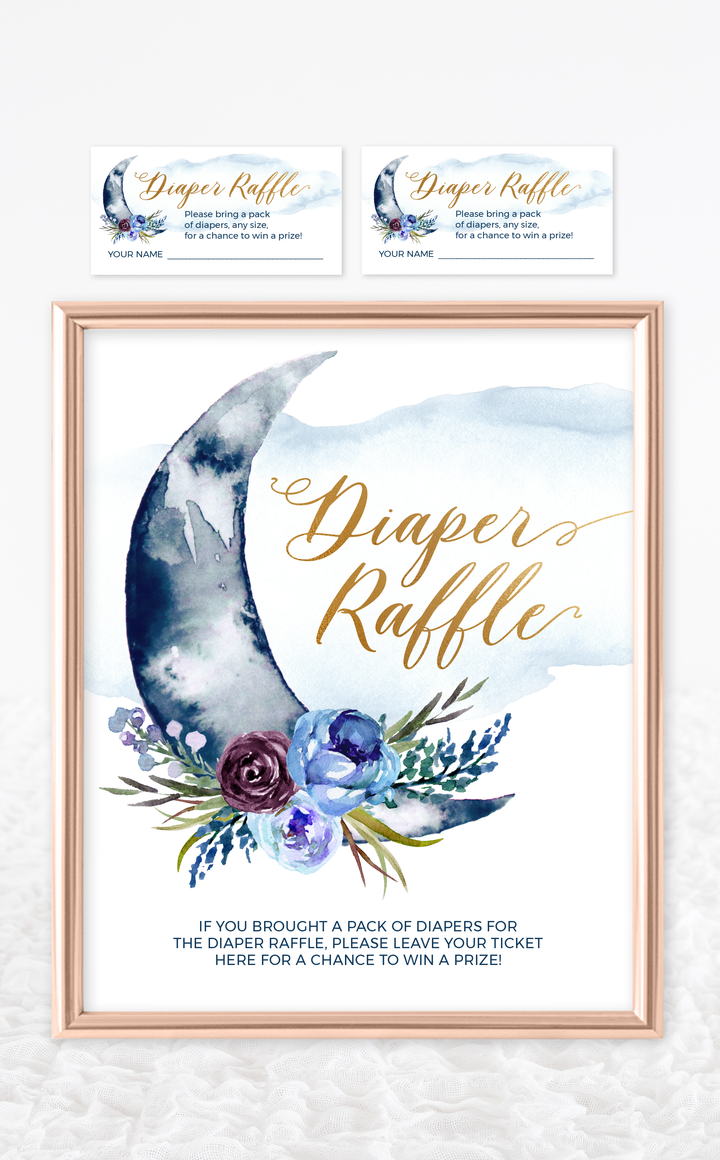 Over the Moon Diaper Raffle Sign and Tickets - ARRA Creative
