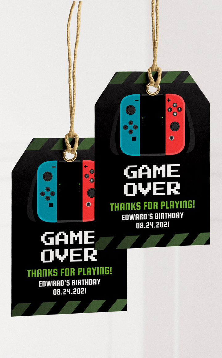 Video Game Kids Birthday Party Favour Tags | Printable Nintendo Thank You Tags