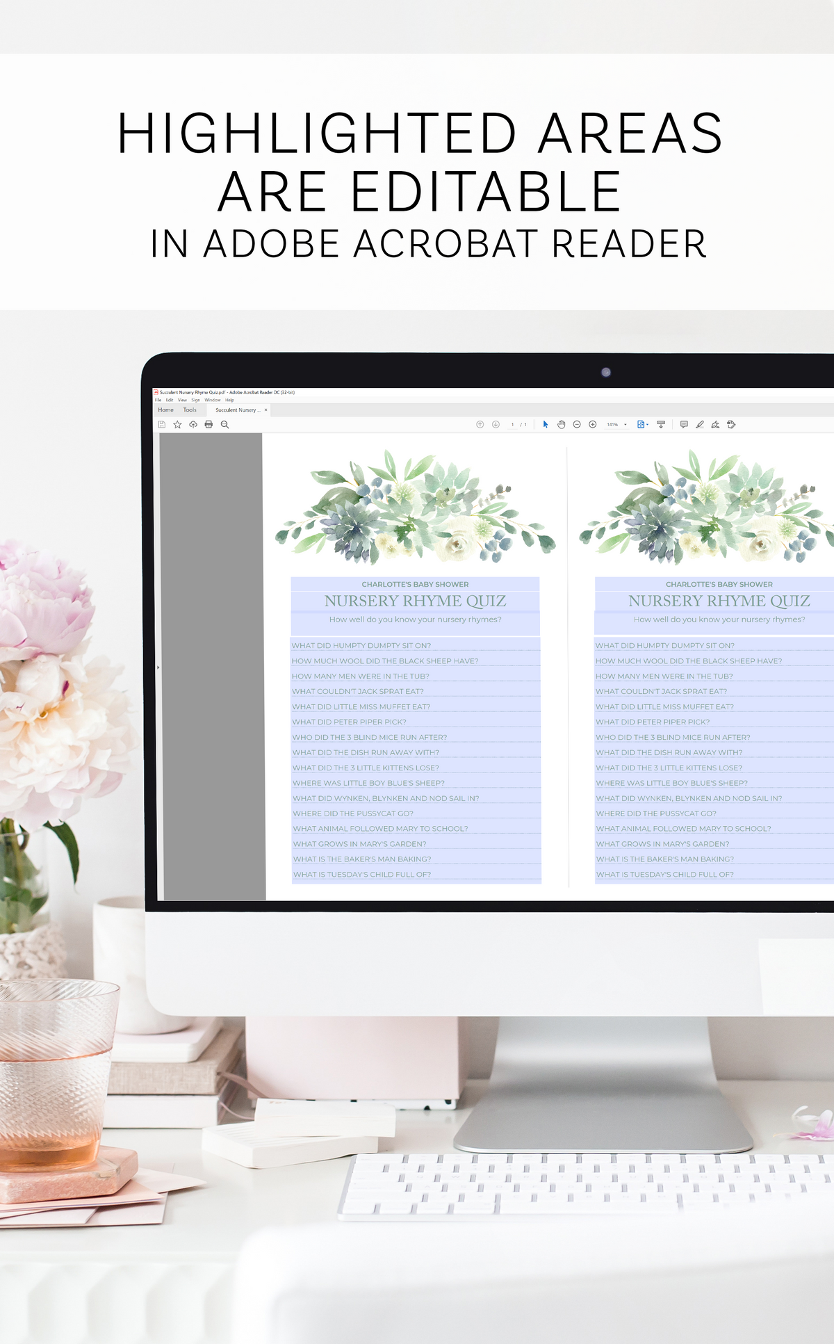 succulent quiz Printable Succulent Baby Shower Games