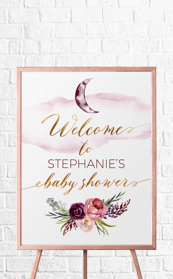 Over the Moon Baby Shower Welcome Sign - ARRA Creative