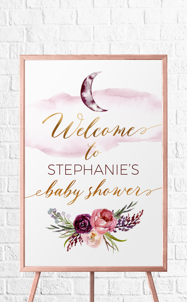 Over the Moon Baby Shower Welcome Sign - ARRA Creative