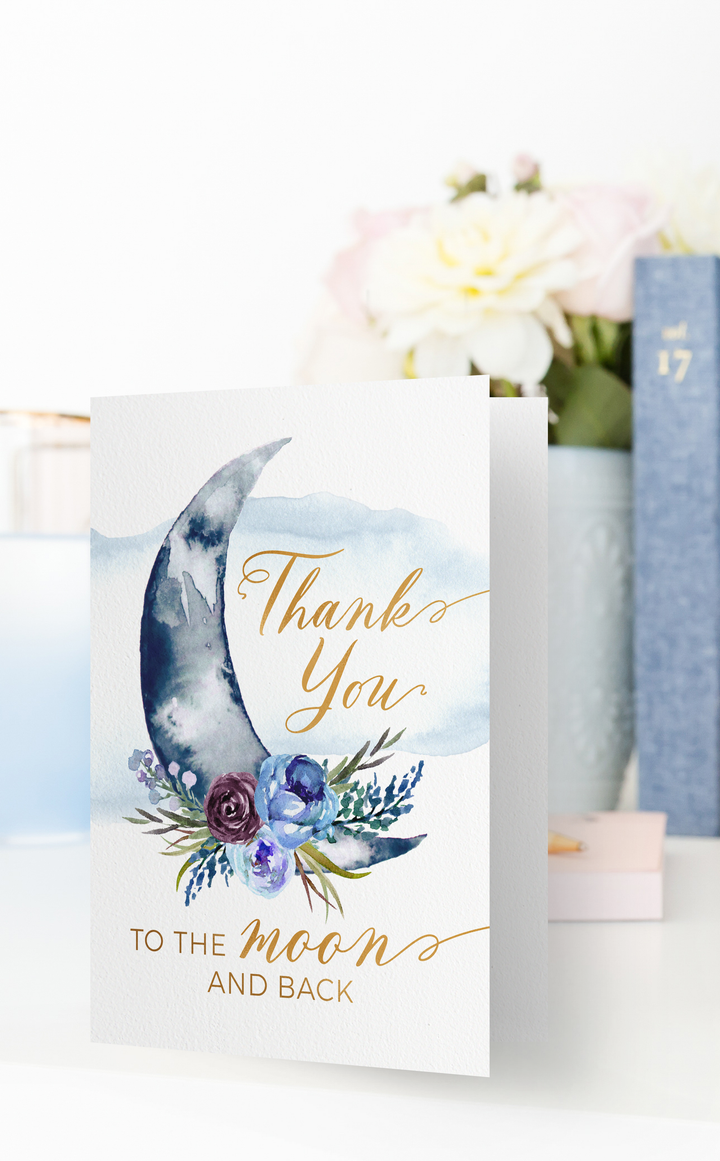 Over the Moon Baby Shower Thank You Card - ARRA Creative