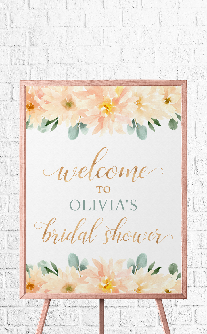 Peach Floral Bridal Shower Welcome Sign - ARRA Creative