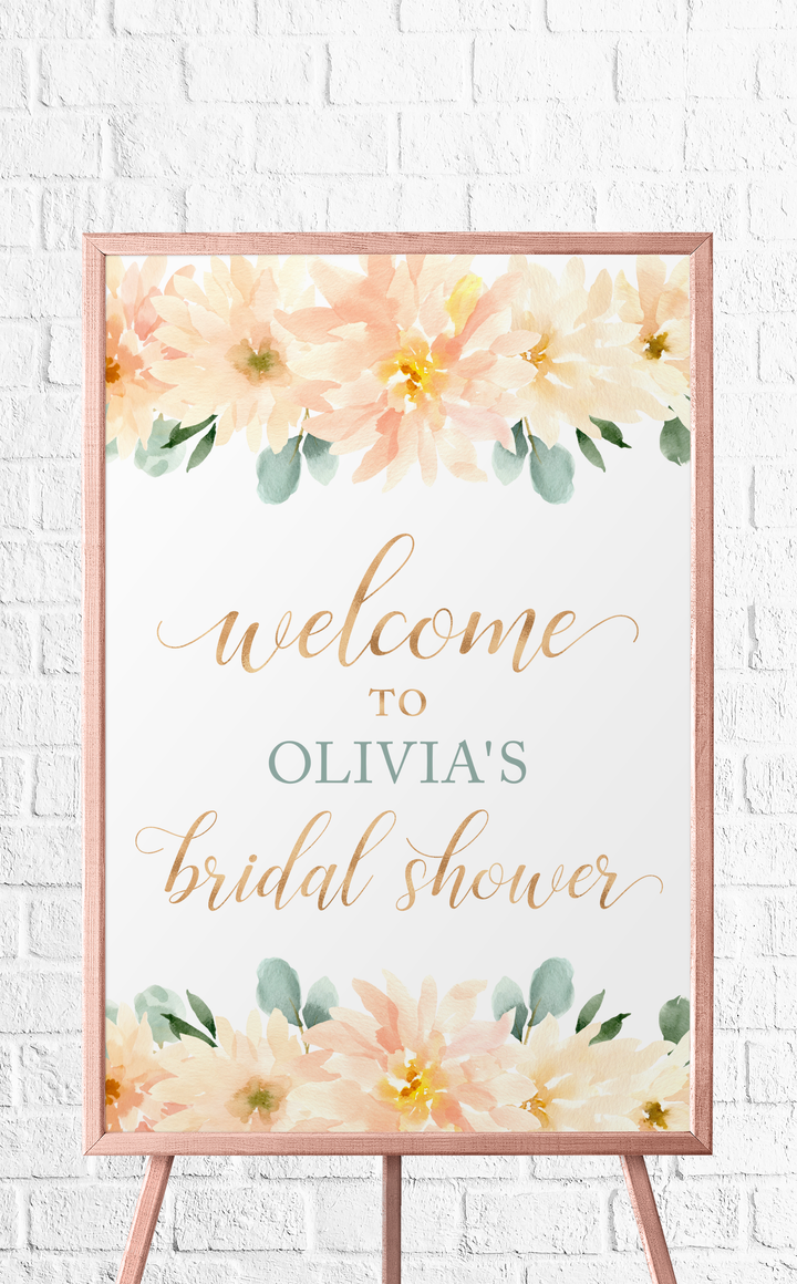 Peach Floral Bridal Shower Welcome Sign - ARRA Creative