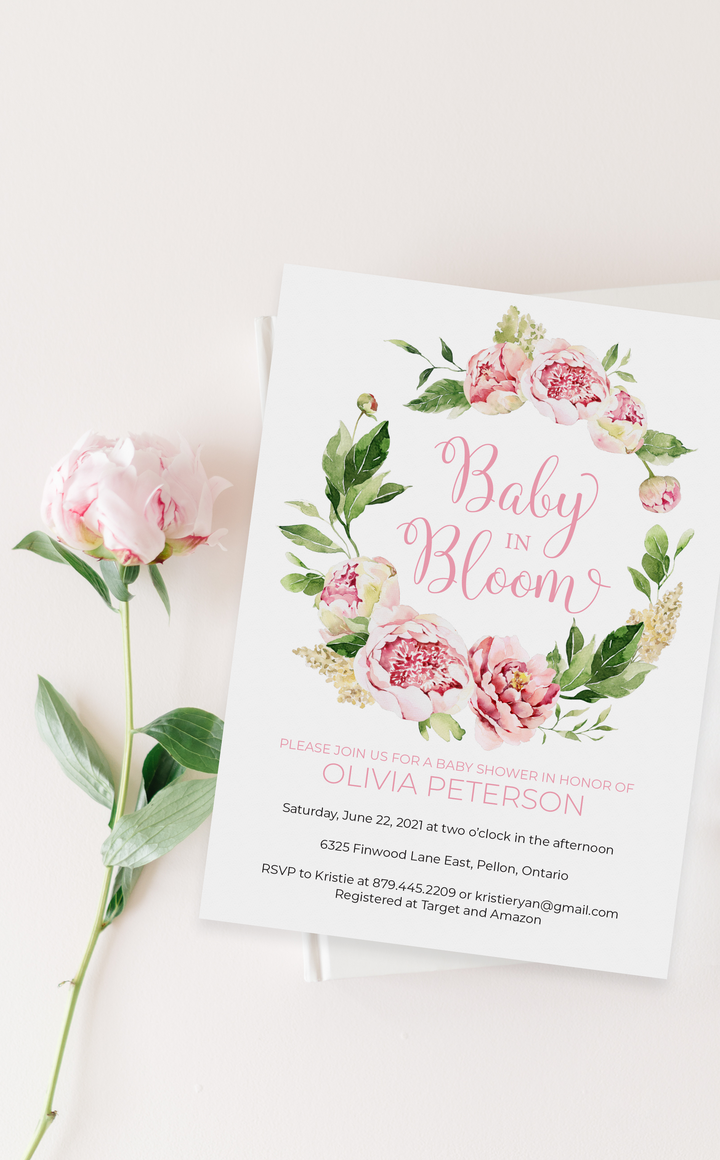Peony Baby in Bloom Shower Invitation - ARRA Creative